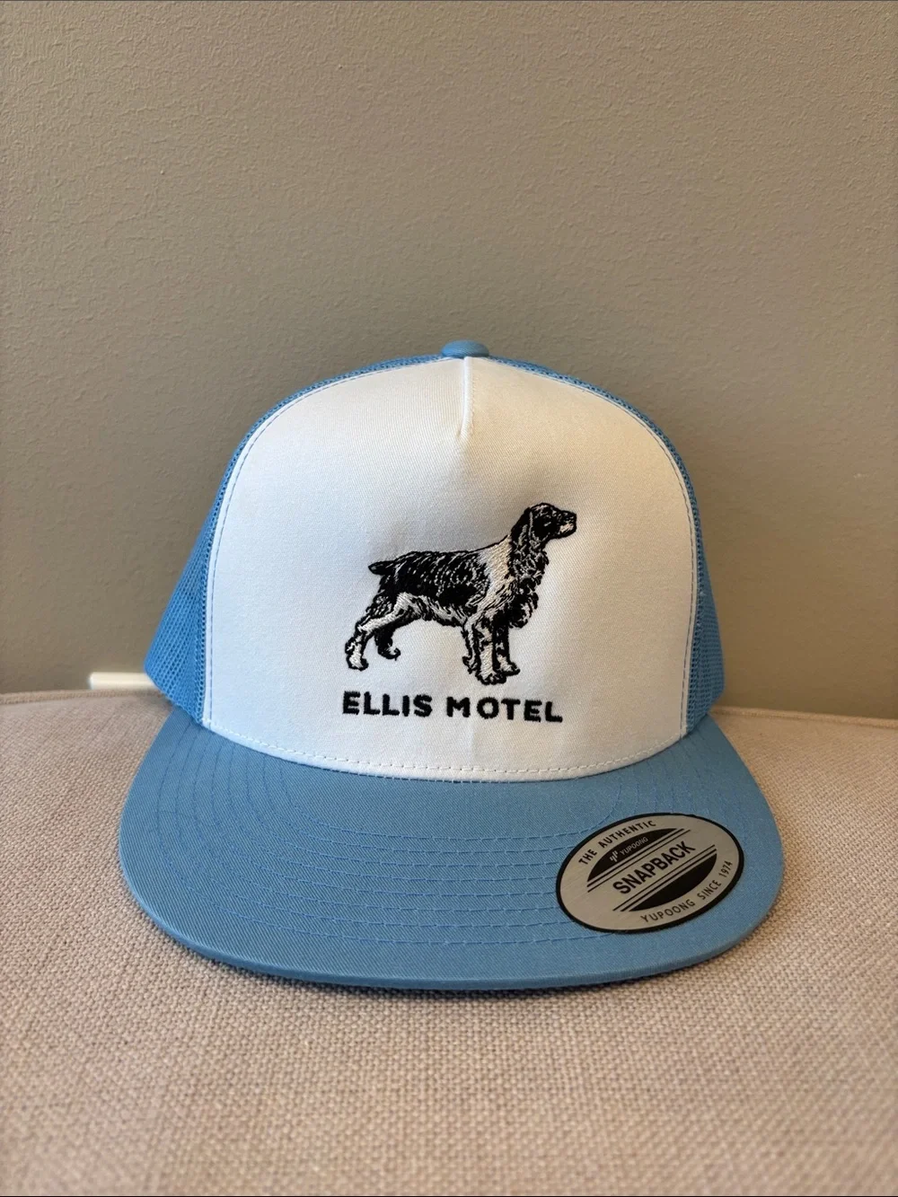 Ellis Motel Blue & White Dog Trucker Hat